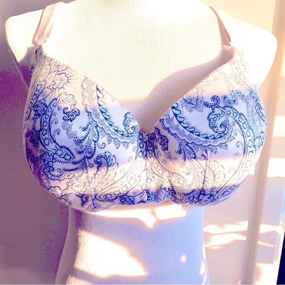 Cacique Bra 44D From the Back Smoother Collection in Paisley blue & turquoise - Picture 3 of 5